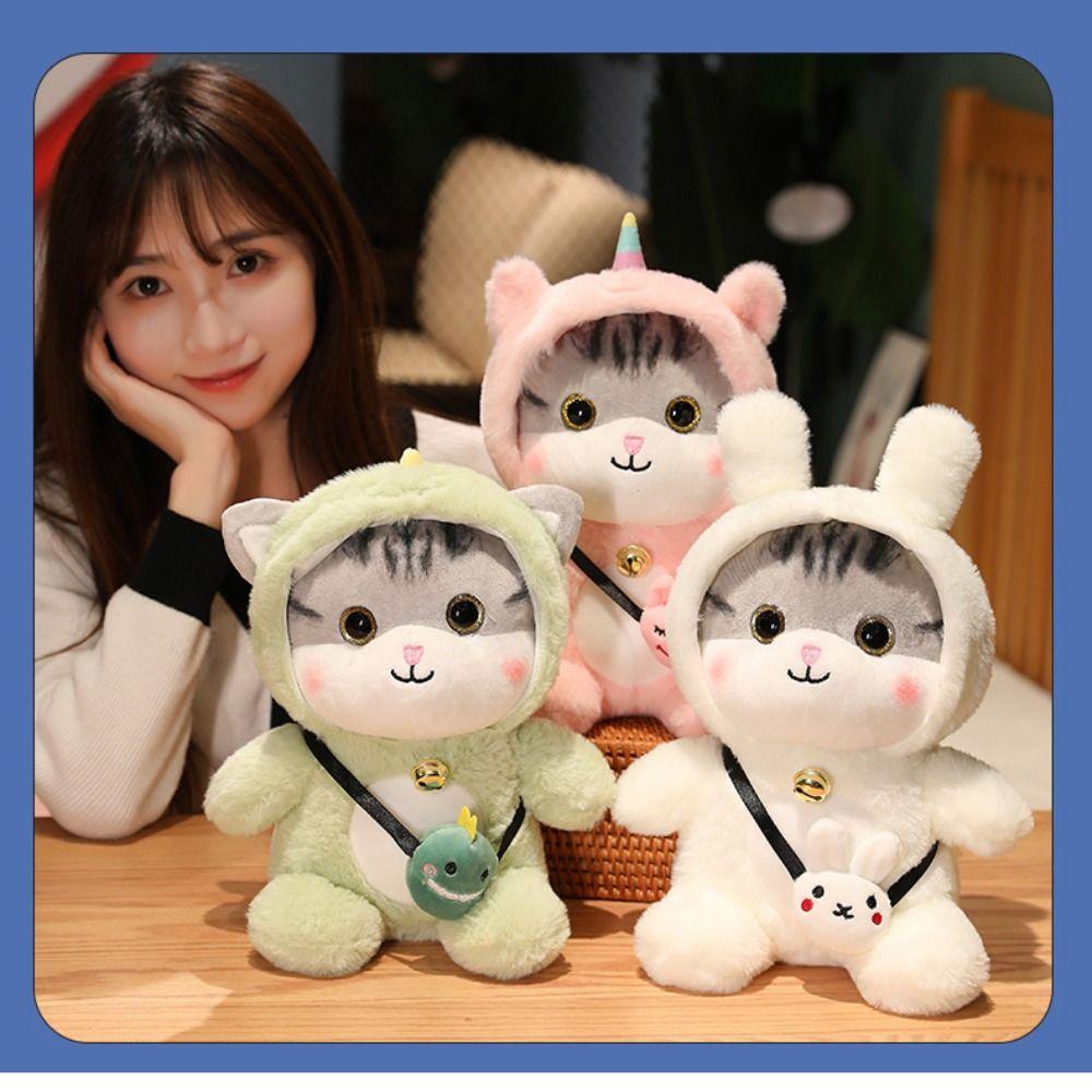 Kawaii Design Plush Doll Bell Feature Cat Plush Toy Cartoon Cat Doll Birthday Present