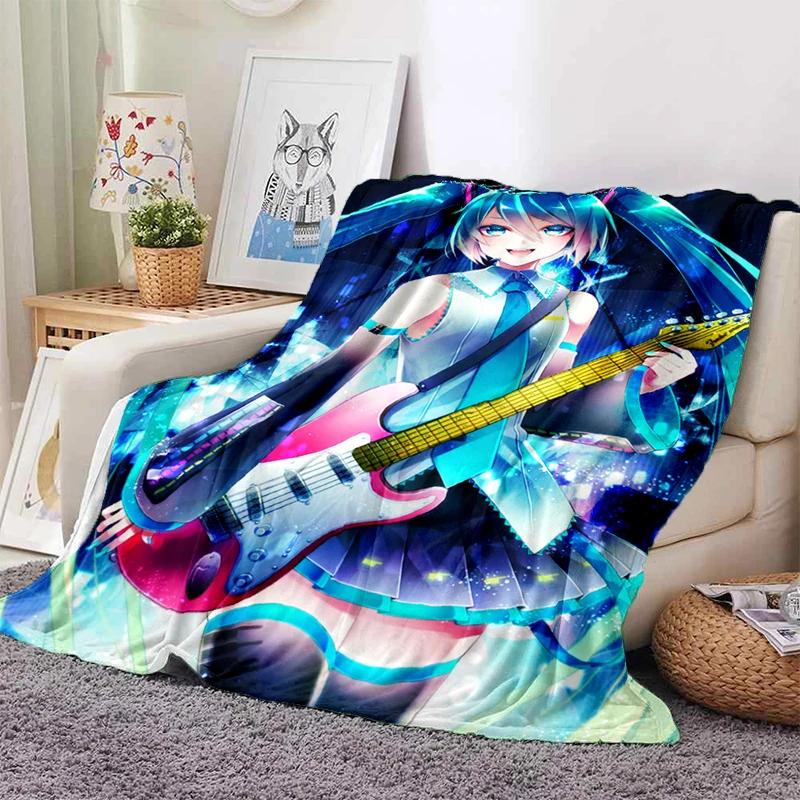 3D M-MIKUS Music VOCALOID Cartoon Girl Soft Plush Blanket,Flannel Throw Blanket for Living Room Bedroom Bed Sofa Cover Gift