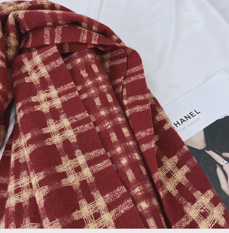 2024 Winter Women's Plaid Scarf: Korean Retro Style, Warm Imitation Cashmere Shawl for Students and Couples