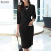 ZANZEA Women Casual Round Neck Solid Color 3/4 Sleeve Sheath Dress