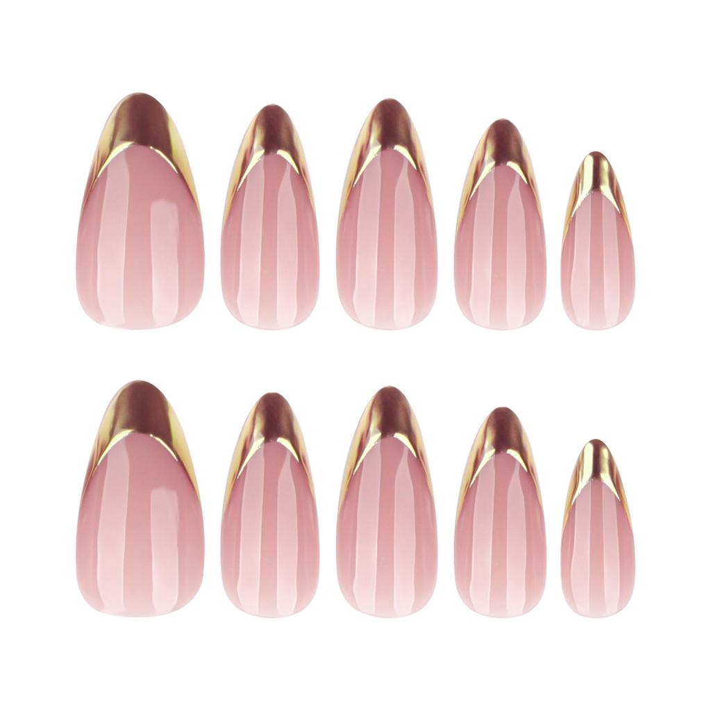 French Gold Mirror Press-on Nails - Short Almond Shape Nail Art Tips
