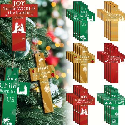 24 PIEZAS Colgantes de Árbol de Navidad Crucifijo, Belén El Nacimiento de Jesús Decoración Navideña Cristiana Colgante para Chimenea Ventana