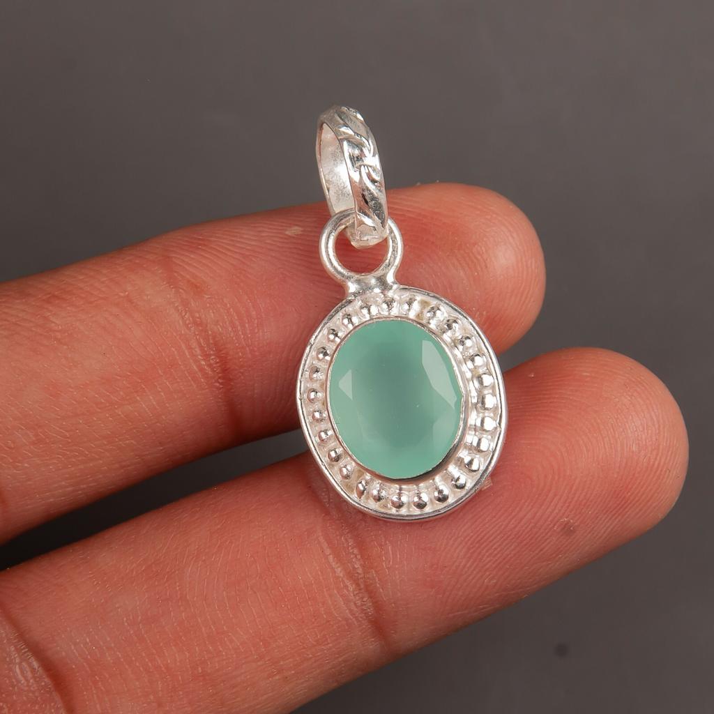 Aqua Chalcedony Gemstone 925 Sterling Silver Jewelry Handcrafted Pendant 1.20" PP-7-13