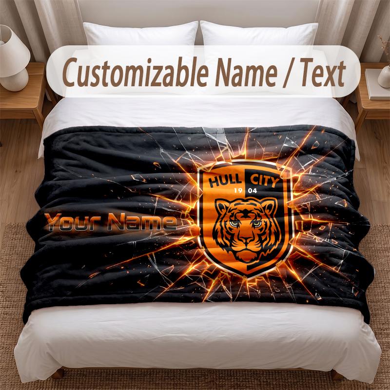 Hull City Printed Flannel Blanket Custom Name Text Soft Warm Throw For Bedroom Holiday Gift