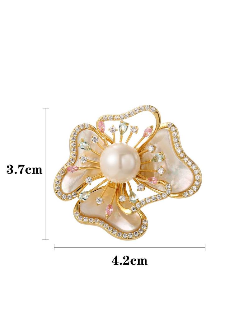 Snowflake & Butterfly Zircon Brooch with Freshwater Pearl for Women's Korean Style Suit Coat