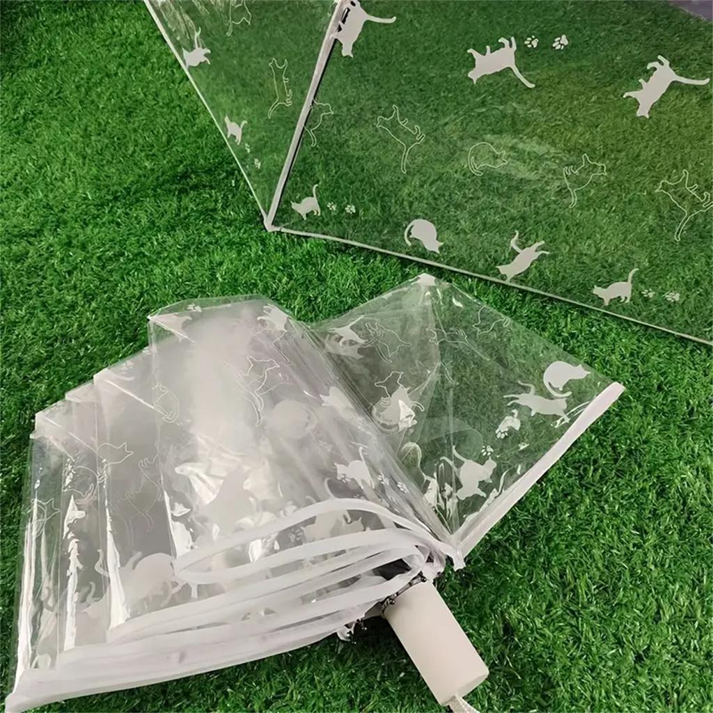 Korean Umbrella Folding Cute Korean Mini Fresh Simple Sen Series Trifold Cherry Blossom Transparent Japanese Umbrella