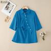 ZANZEA Women Casual Turn Down Collar Summer Short Sleeve Blouse