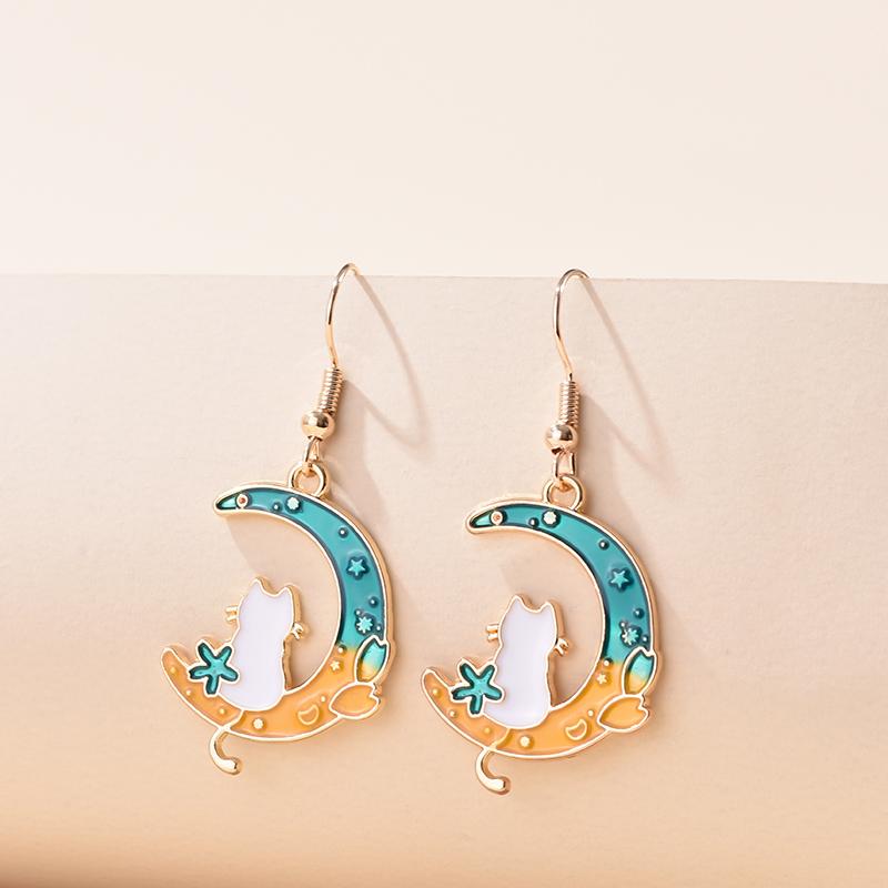 Vintage Cute Cartoon Animal Kitten Rabbit Panda Deer Earrings For Women Girls Zircon Sweet Moon Cat Squirrel Enamel Earrings