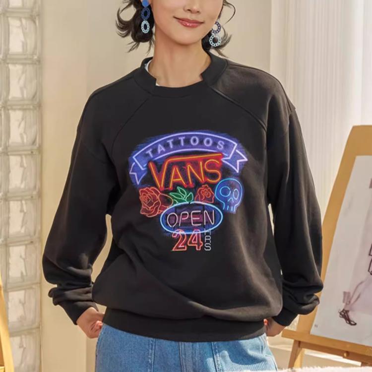 Vans Pullover Round Neck Sweet Cool Printed Long Sleeve Sweatshirt Women Sweatshirt Black VN000KCEBLK