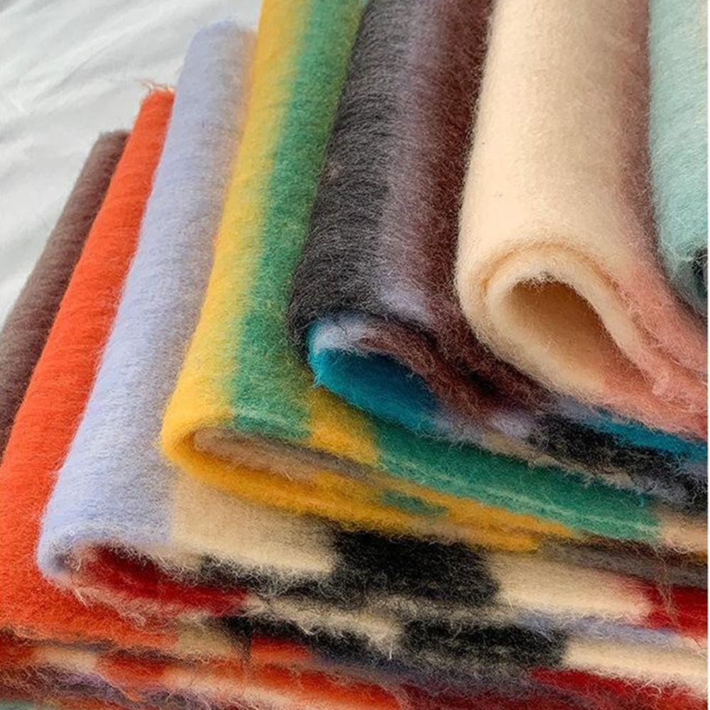 Hairball Rainbow Striped Scarf Tassel Mohair Long Shawl Elegant Winter Cashmere Scarves  Women/Men