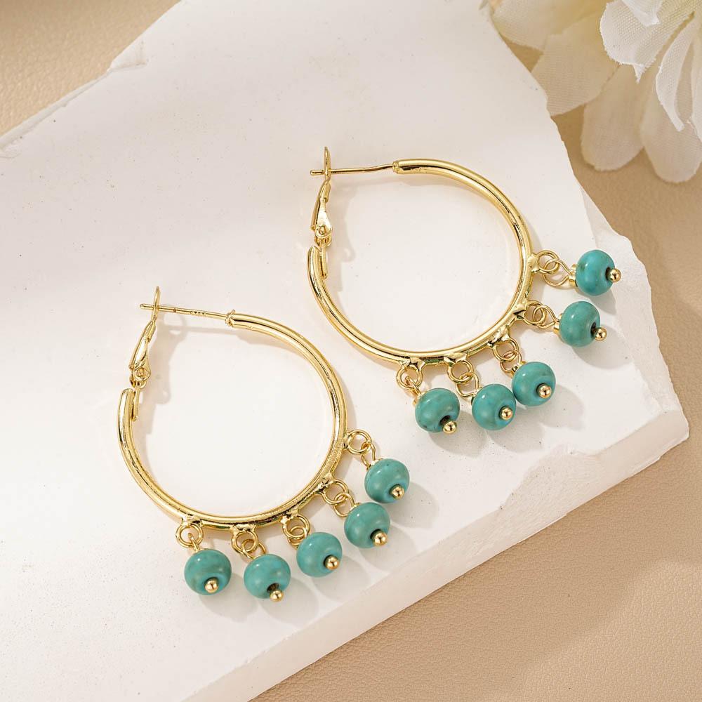 Blue Copper Earrings With Natural Stones Simple And Elegant Circle Earrings