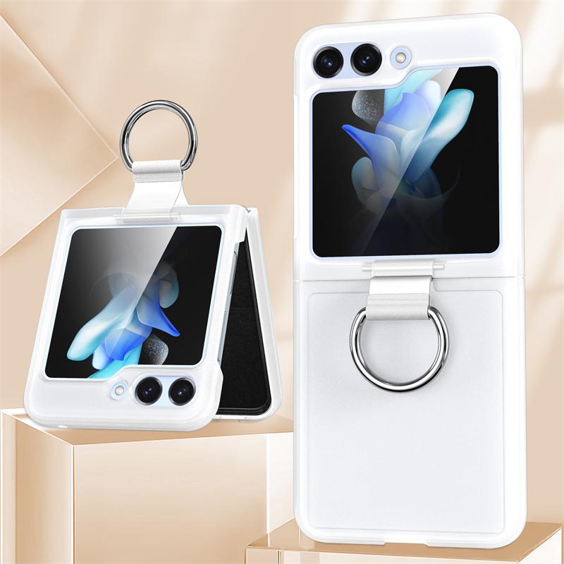 Solid Color Folding With Finger Ring Buckle Case For Samsung Z Flip 6 5 Zflip 5 Z Flip4 Z Flip 3 5G Shockproof Matte Clear Cover