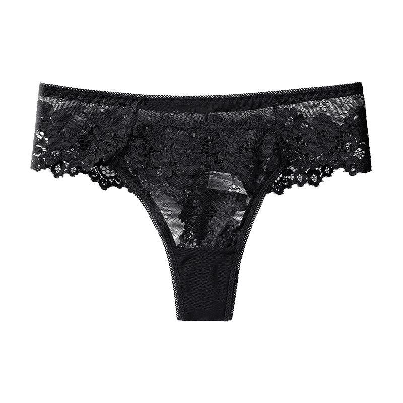 European & American Plus Size Seamless Lace Thongs - Sexy, Transparent, Hollow Design for Women