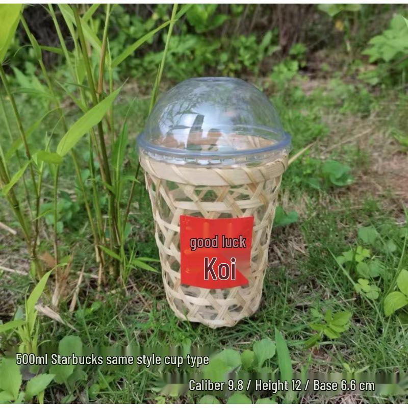 Bamboo Woven Drink Set: Milk Tea Cups, Ice Cream Cups & Basket