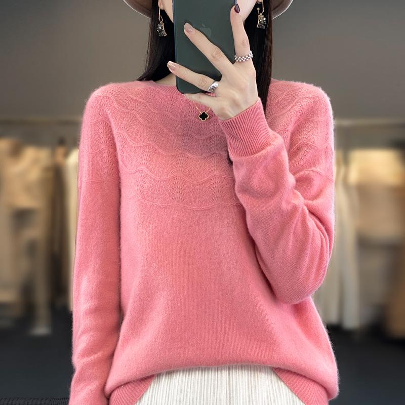2023 Round Neck Casual Wool Sweater for Women - Spring, Autumn, and Winter Loose Knit Base Layer