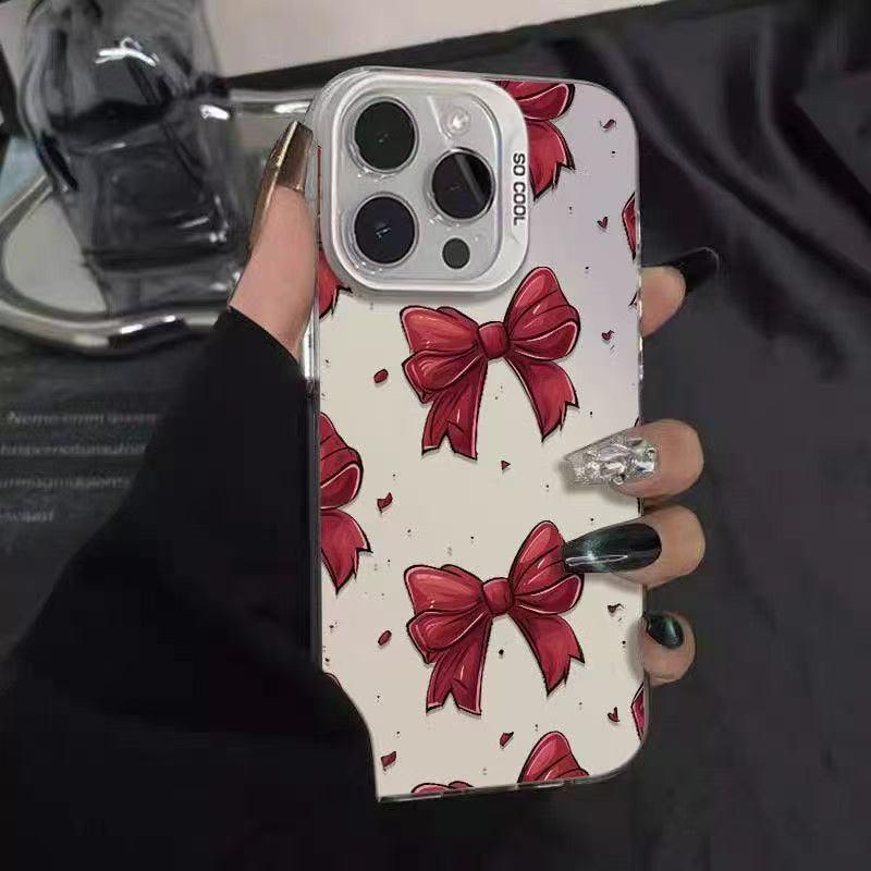Red Bowknot Phone Case for iPhone 13, 14, 15 Plus, 16 Pro, and 17 - Trendy Design for Girls