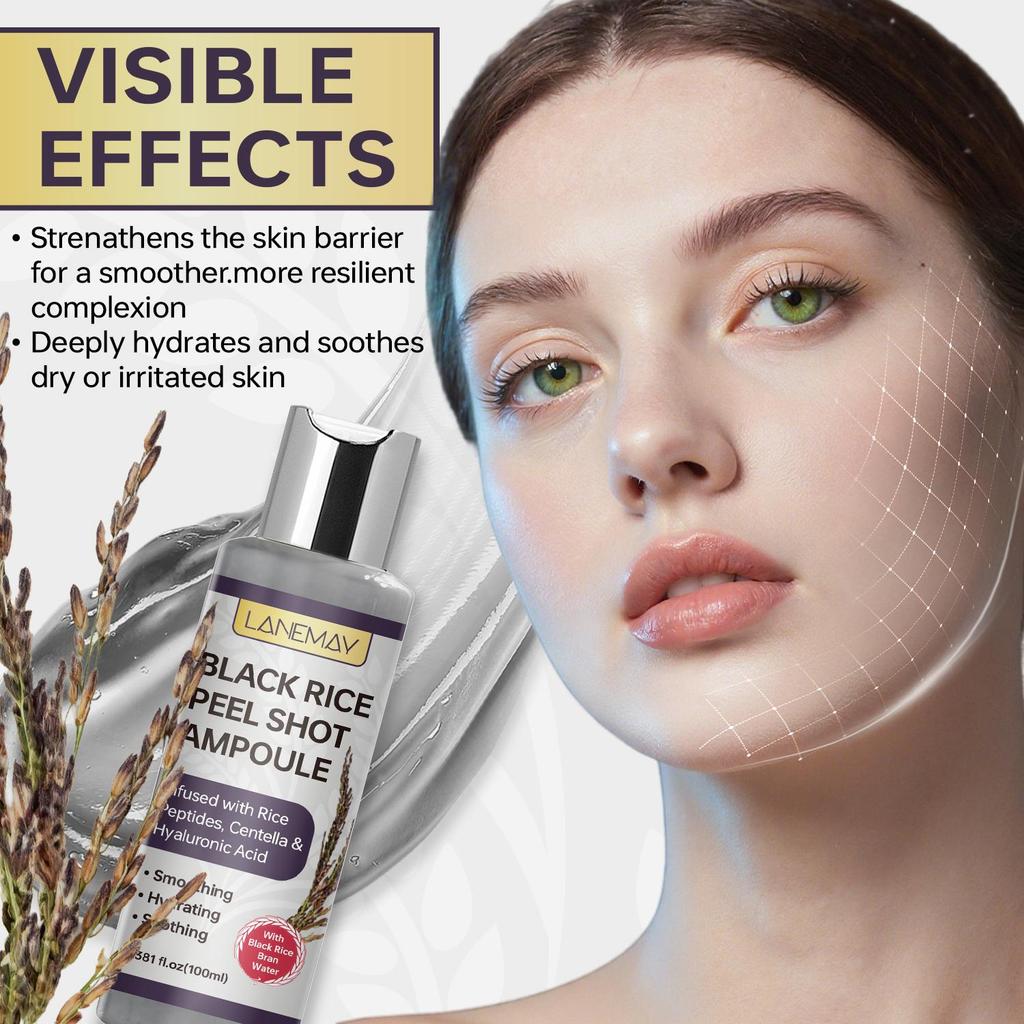 Svart ris-peel-ampulle - Tilfører dyp fuktighet og beroliger tørr eller irritert hud - Styrker hudbarrieren for glattere hud - 100 ml