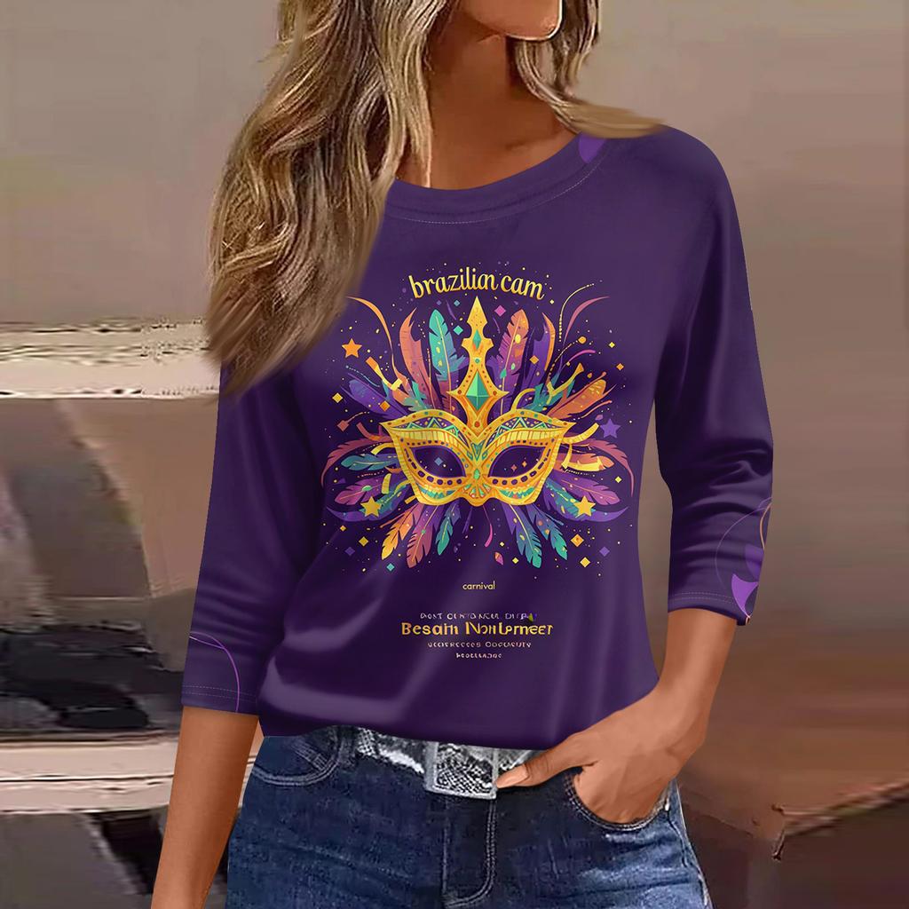 3/4 Length Sleeve Womens Tops Floral Print Vintage Fashion Casual Loose With Round Neck Plus Size Shirts