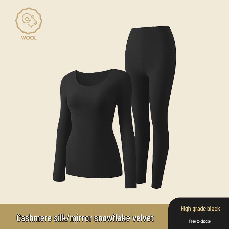 Ropa interior térmica de cachemira y seda alemana: Conjunto Unisex sin Costuras de Cuello Redondo para Otoño e Invierno