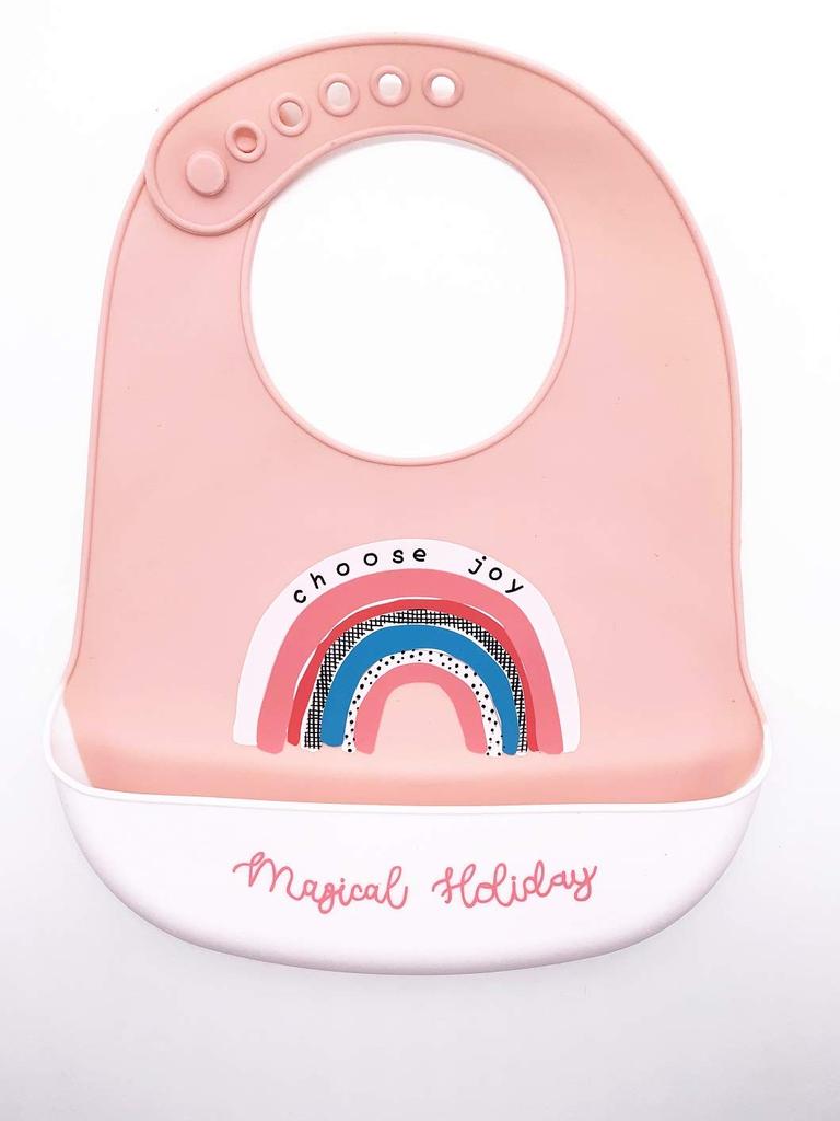 Silicone Bib Baby Mealtime with Catches and Rabbit [KAGAWA] Apron, 3D, Sleeveless, Washable, Pockets, Spills! (Rainbow Design)