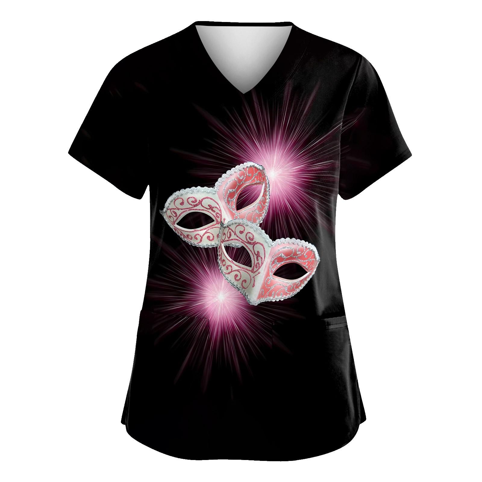 

Женская карнавальная печатная униформа рабочая униформа с V-образным вырезом и карманами защитная униформа S розовый