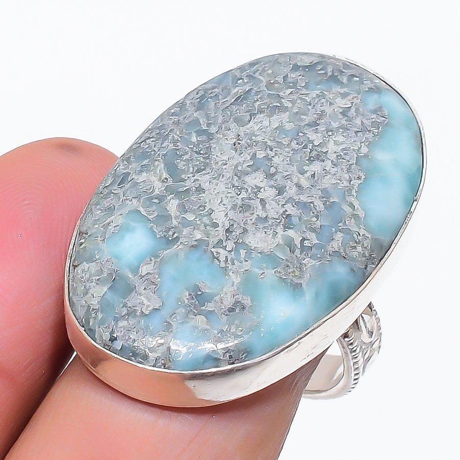 

Натуральный Ларимар Драгоценный камень Ручная работа 925 Стерлинговое серебро Ювелирное кольцо Размер 9.5 T5e86