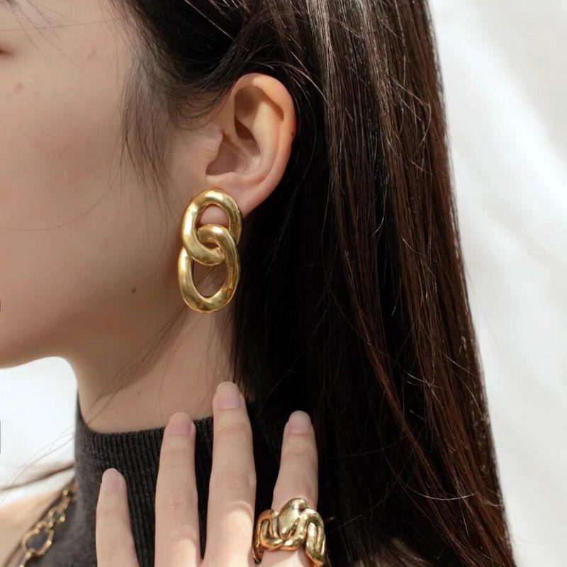 

French Special-Interest Design Go * S * ENS Ring Cut Out Bracelet Minimalist Stylish Opening Adjustable Fashion Exaggerated Ring Gold Earrings