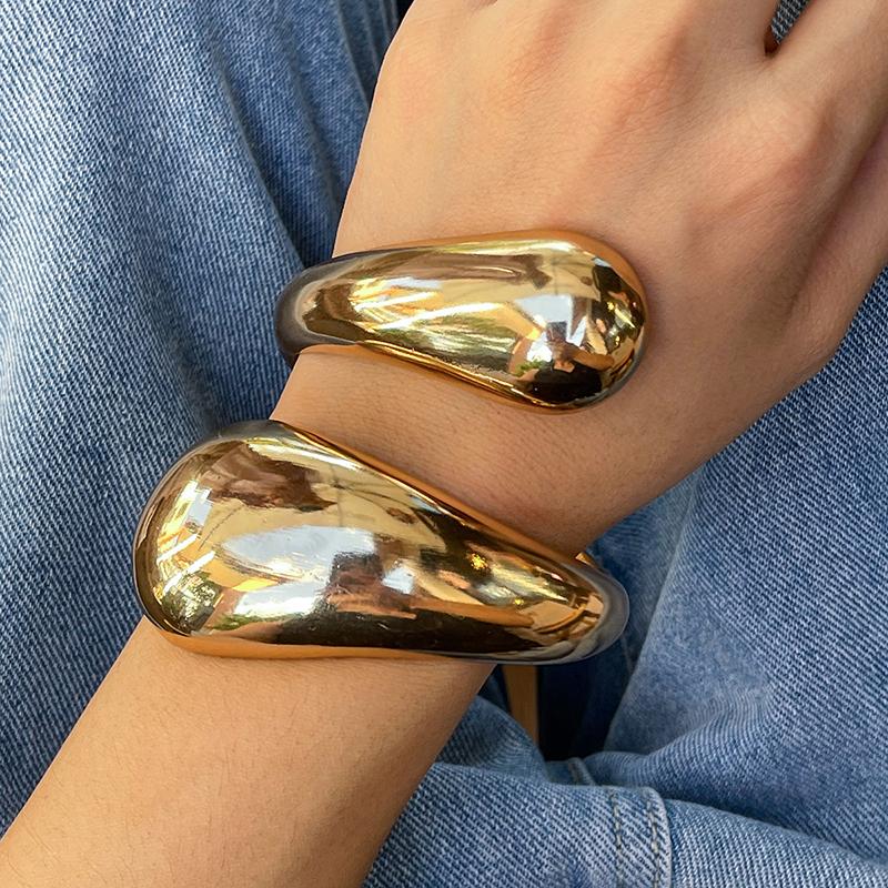 Wide Chunky Waterdrop Spring Bangles for Women Gold copper Color Open Cuff Thick Irregular Twisted Bangle Bracelet Jewelry