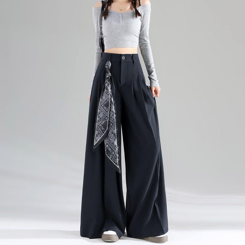 Women's Drapey Wide-Leg High-Waisted Slimming Floor-Length Pants - 2026 Spring/Summer Collection
