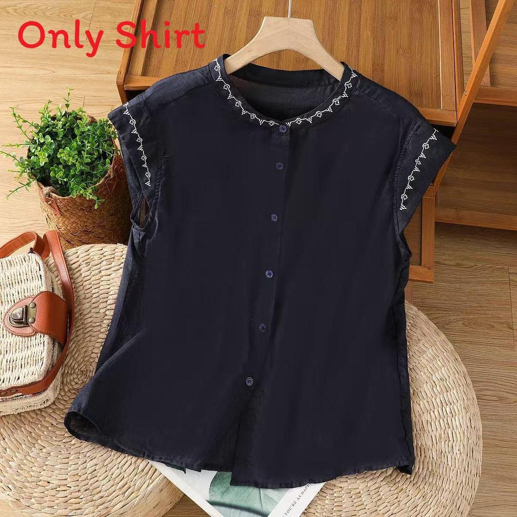 Cotton Embroidered Sleeveless Blouse For Summer Casual Women
