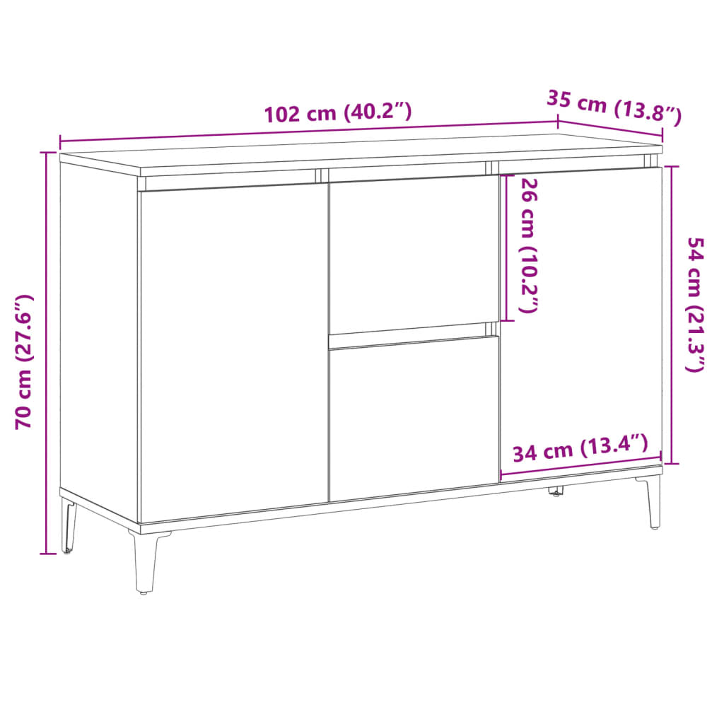 Sideboard Rustic Wood Look 102 x 35 x 70 cm Engineered Wood