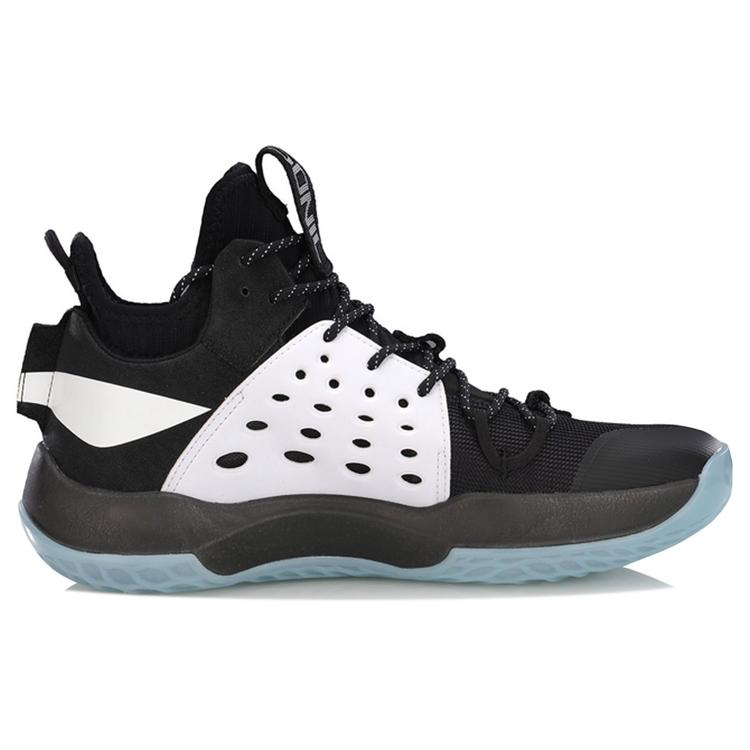 Li Ning SONIC 7 Fabric Abrasion Resistant Breathable Mid Top Basketball Shoes Men's Black White ABAP019-1