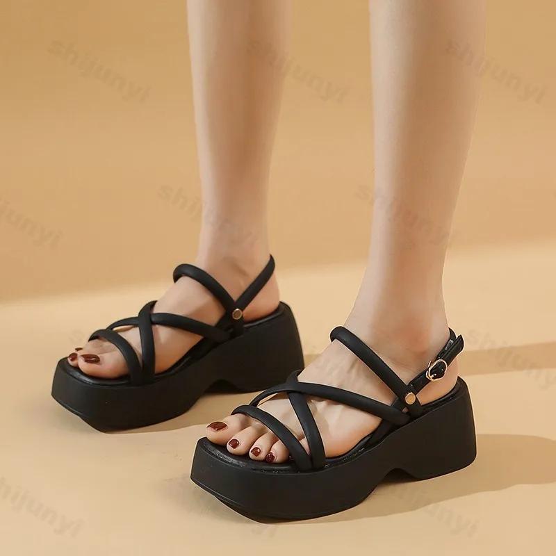 Fashion Women's Roman Sandals 2025 New Summer Beach Shoes Fashion High Heeled Slippers Silver Wedge Platform Slope Heel Casual Sandalias