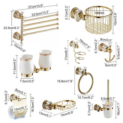 Bathroom Towel Shelf Gold Finished Bath Toilet Paper Holder Robe Hook Towel Rack Holder Tumble Holder Soap Basket ELG85400