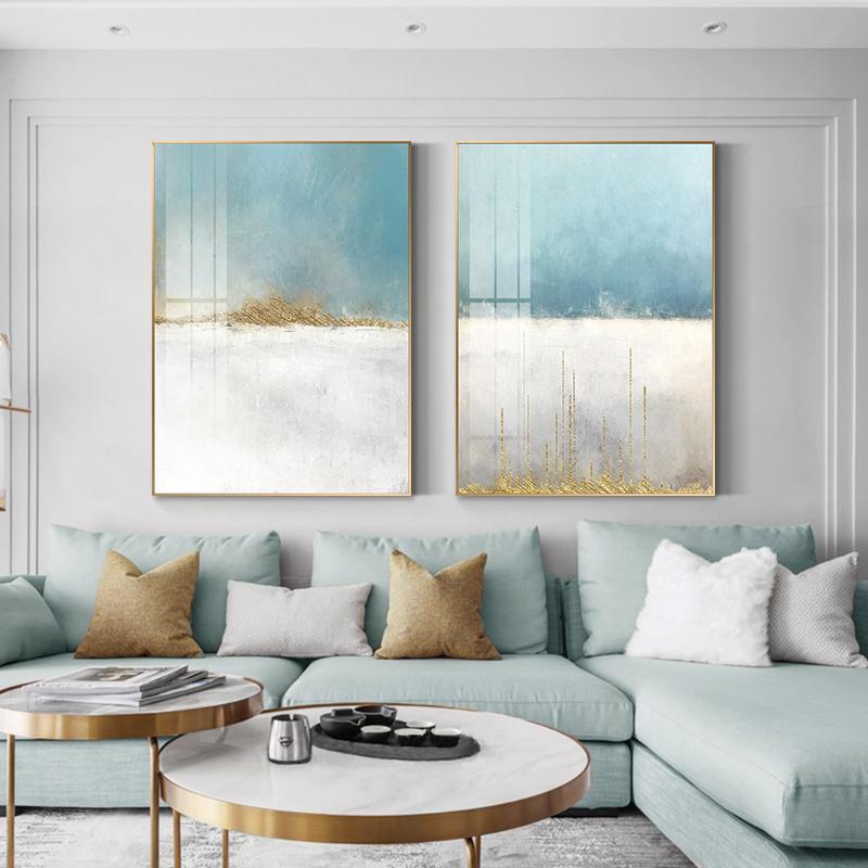 Abstract Flowing Color Canvas Painting Nodic Baby Blue Poster Print Unique Wall Art Pictures for Living Room Bedroom Home Decor