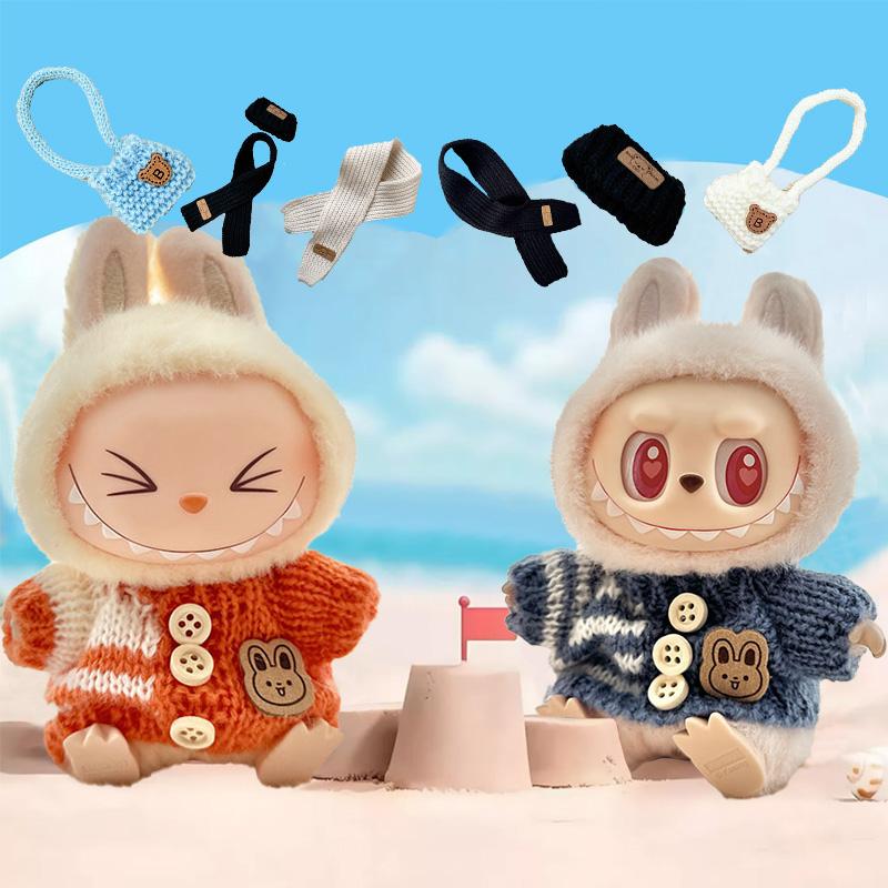 Fashion Doll Outfit Clothes For Labubu 17cm Doll Clothes Mini DIY Accessories Sweater Pant Set Idol Sitting Party Decor Girl Toy