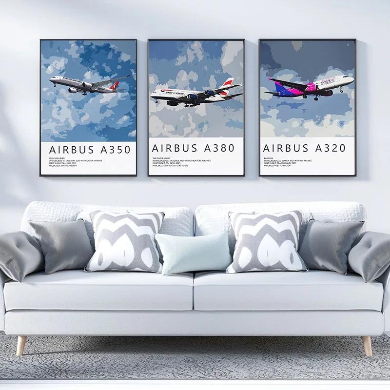 Airbus A320 A380 A350 A319 Aviation Aircraft Posters and Prints Canvas Painting Wall Art Picture for Living Room Home ation