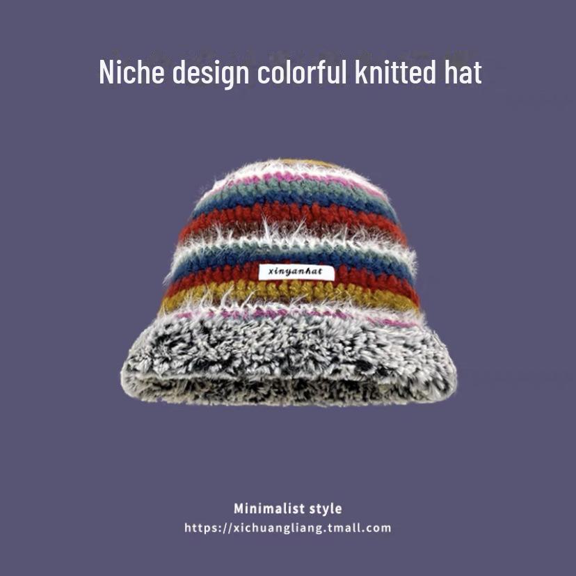 Colorful, Warm Wool Hat with Large Circumference and Cute Autumn-Winter Earmuffs