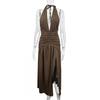 Sexy Backless V-Neck Tie Waist Sleeveless Long Dress Slim Fit Office Daily