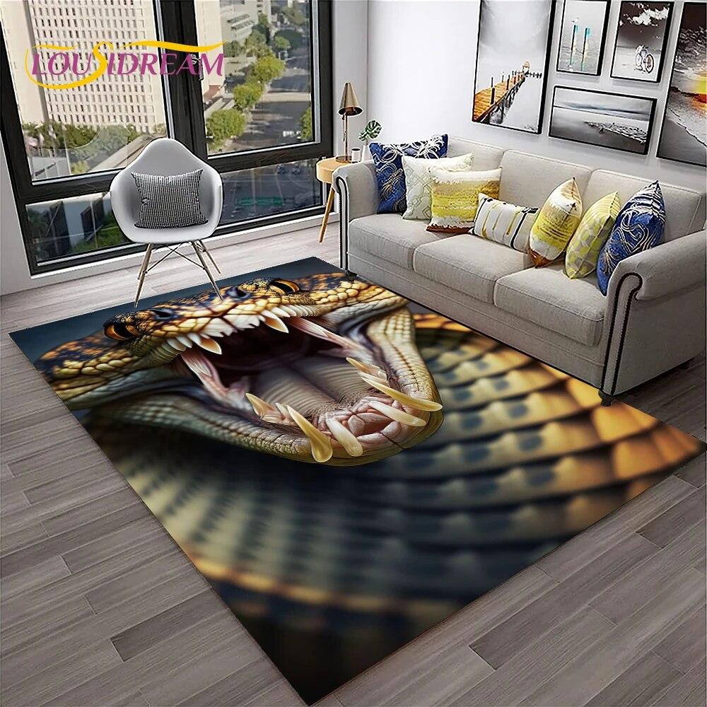 Gothic Serpent Viper 3D Python Snake Carpet Rug for Home Living Room Bedroom Sofa Doormat Decor,kids Area Rug Non-slip Floor Mat
