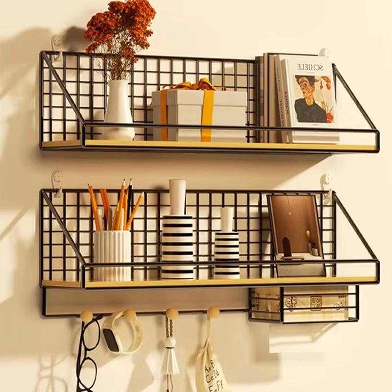 Creative Hanging Shelves For Living Room Bedroom Storage Basket Wall Mounted Shelves Without Drilling Wall Decor Rack Organizers