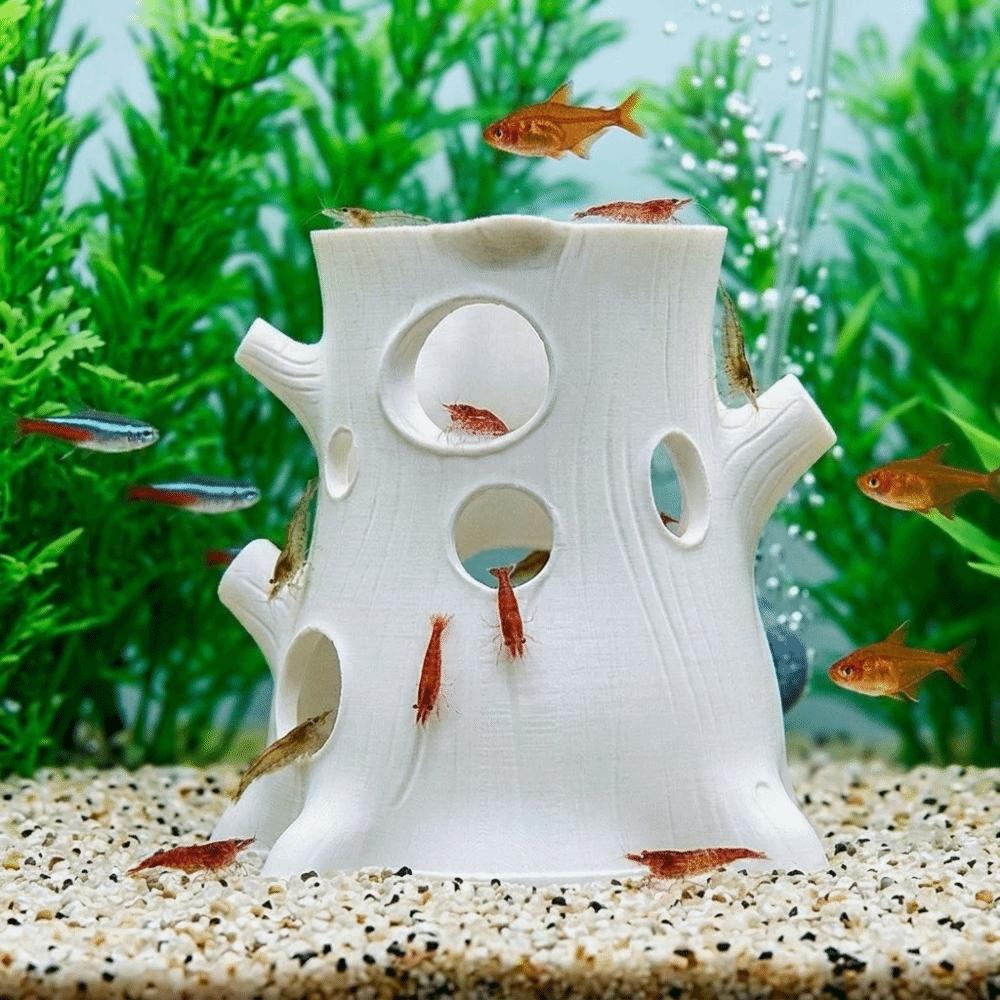 Hollow Shrimp Breeding Cave Realistic Tree Stump Non-Toxic Aquarium Hideaway Multi-Hole Plastic Fish Hideouts House Fish Tank