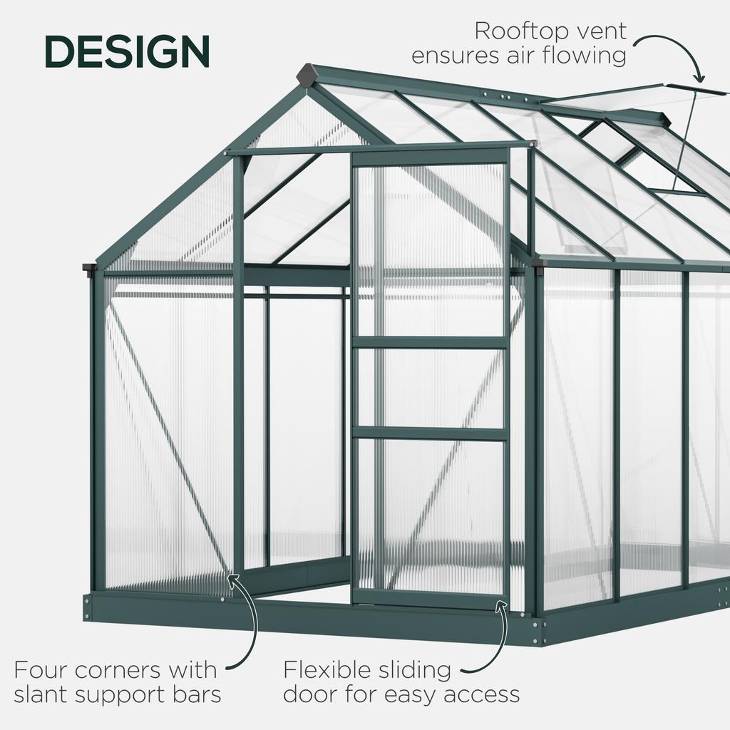 6 X 10ft Polycarbonate Greenhouse, Large Walk In Green House with Slide Door and Window, Garden Plants Grow House with Aluminium Frame and Foundation