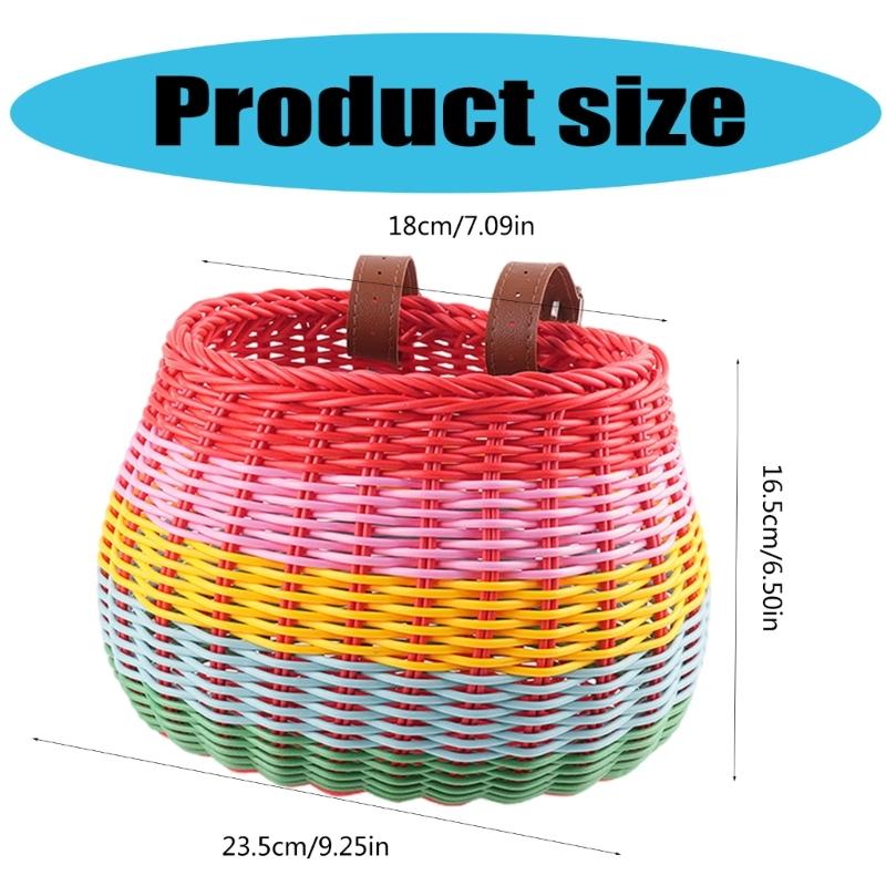 Bicycles Basket with Fasten Strap, Plastic Bicycles Front Basket for Kids Adjustable Bike Handlebar Storage Bike Basket