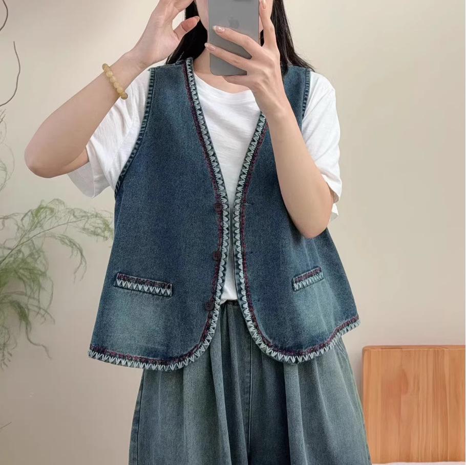 

Artistic Retro Tie-Dye Sleeveless Vest & Wide-Leg Pants Set for Women L
