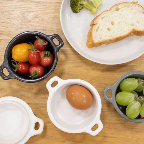 Kamoshika Douguten Mini Cocottes, Heat-Resistant, Ceramic, Set of 2 with Lids, Banko Ware, Made in Japan (White)