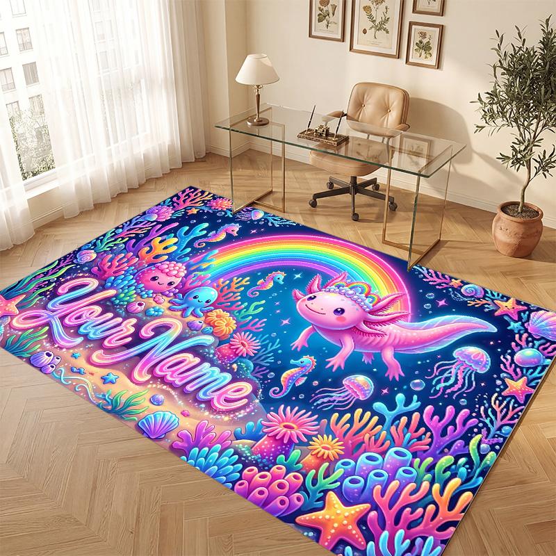 Underwater Fish Theme Soft Crystal Velvet Rug Custom Name & Text Print Non Slip Floor Rug for Bedroom Living Room