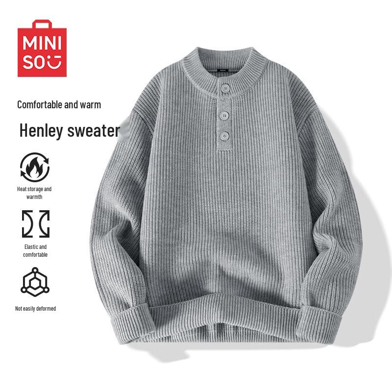 MINISO Unisex Henley Collar Long Sleeve Pullover Sweater