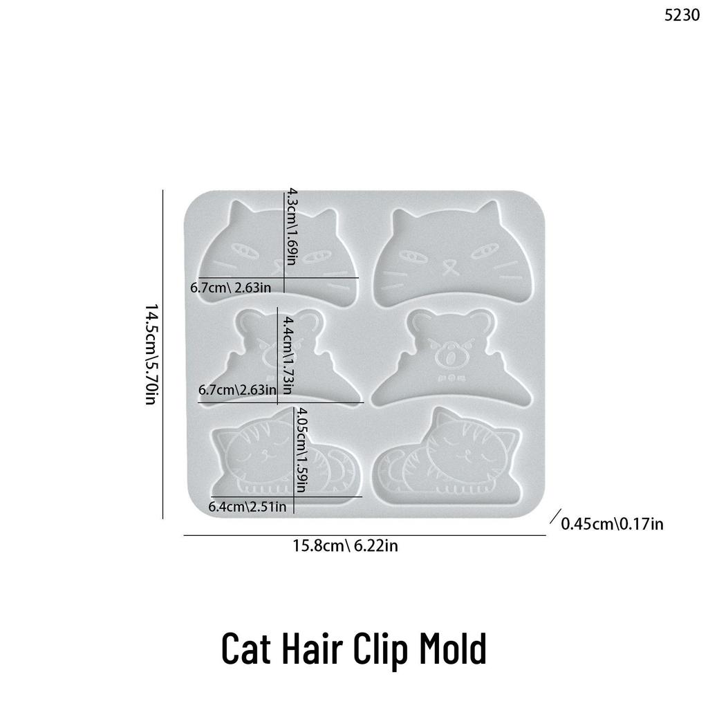 DIY Crystal Epoxy Hair Clip Mold: Cat, Bear, Crown, Butterfly, and Shark Clip Designs