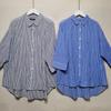 Export Original Order Leftover Stock Pure Cotton Stripes Open Three-Quarter Sleeve Shirt Women's Front Short Back Length Casual Easiest for Match Cool